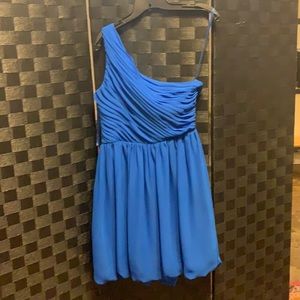 Blue one shouldered chiffon cocktail dress